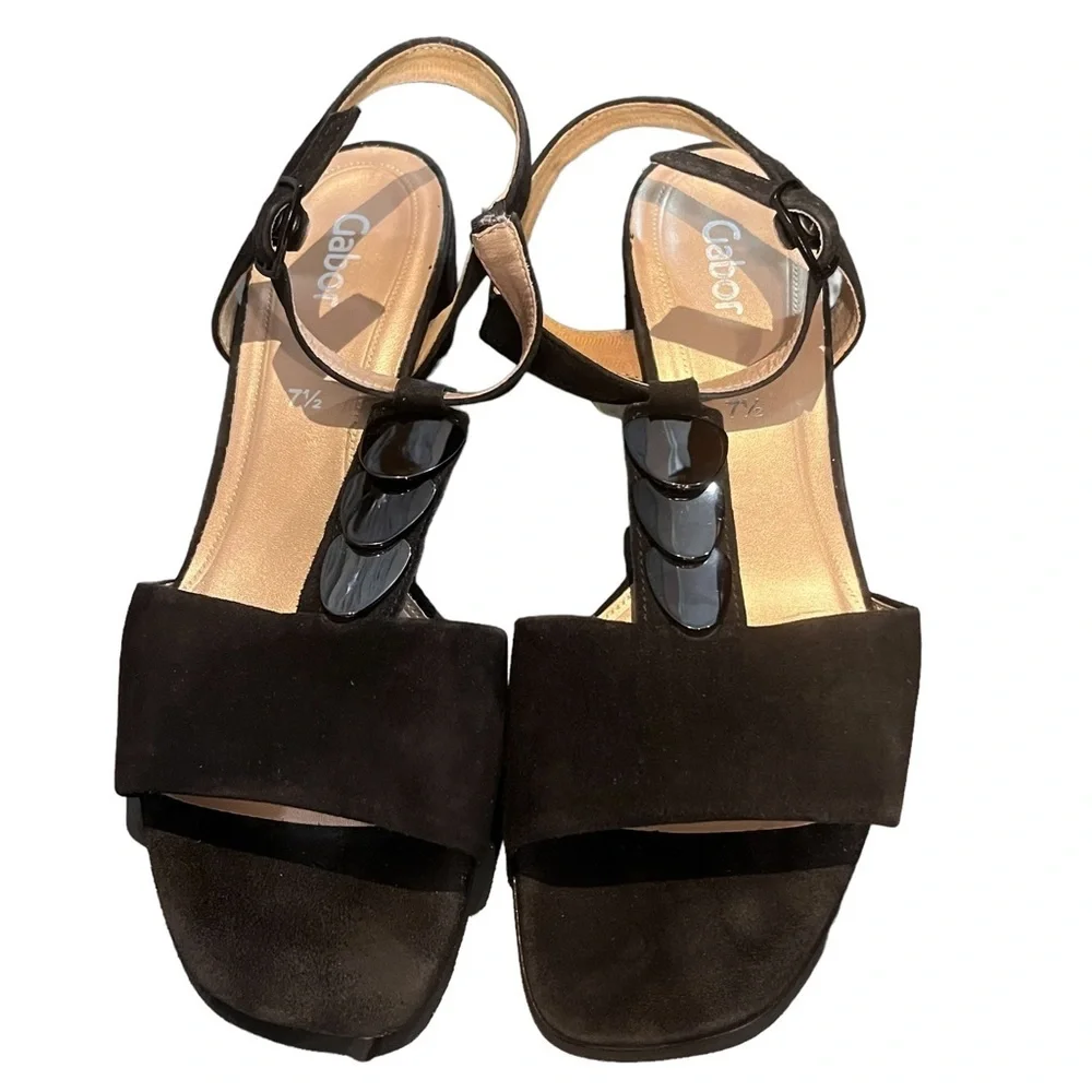 Gabor Black Jeweled Block Heel Sandals